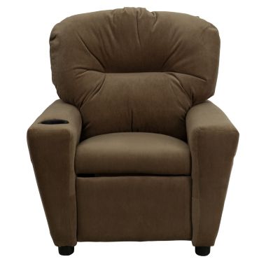 Flash Furniture Chandler Contemporary Brown Microfiber Kids Recliner with Cup Holder. View a larger version of this product image.