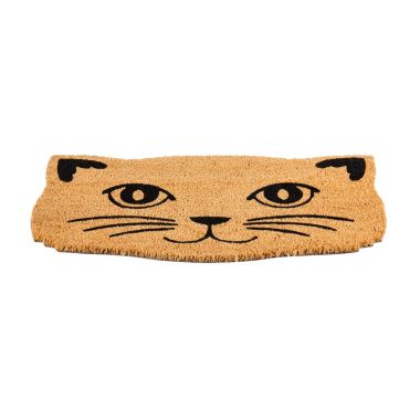 Evergreen Cat Face Shaped Indoor Outdoor Natural Coir Doormat 1'4"x2'4" Brown. View a larger version of this product image.