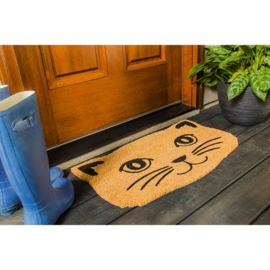Evergreen Cat Face Shaped Indoor Outdoor Natural Coir Doormat 1'4"x2'4" Brown. View a larger version of this product image.