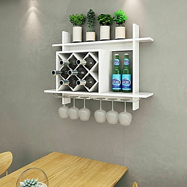 Costway Household Wall Mount Wine Rack Organizer with Glass Holder Storage Shelf. View a larger version of this product image.