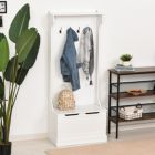Alternate image 1 for HOMCOM 3-In-1 Entryway Hall Tree with Storage Bench, Coat Rack with Four Hooks and Shoe Storage, White