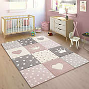 Paco Home Kids Rug for Nursery with Dots Hearts And Stars In Pink Pastel Colors