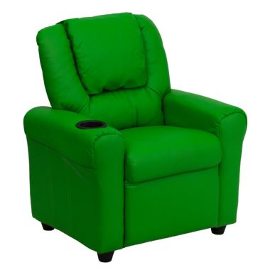 Flash Furniture Vana Contemporary Green Vinyl Kids Recliner with Cup Holder and Headrest. View a larger version of this product image.