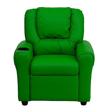 Flash Furniture Vana Contemporary Green Vinyl Kids Recliner with Cup Holder and Headrest. View a larger version of this product image.
