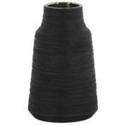 Urban Trends Collection Ceramic Round Vase with Broad Lips, Short Neck and Combed Design Body LG Coated Finish Black
