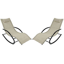 Sunnydaze Outdoor Patio and Lawn Wave Rocking Lounge Chair with Pillow, Beige, 2pk