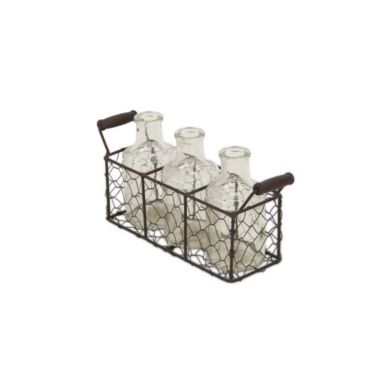 Cheungs Decorative Rectangular Wire Basket With 3 Glass Jars. View a larger version of this product image.