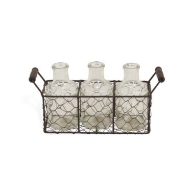Cheungs Decorative Rectangular Wire Basket With 3 Glass Jars. View a larger version of this product image.