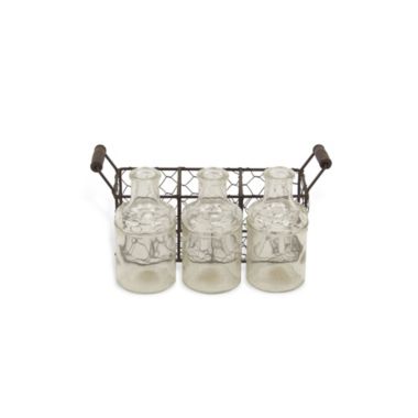 Cheungs Decorative Rectangular Wire Basket With 3 Glass Jars. View a larger version of this product image.