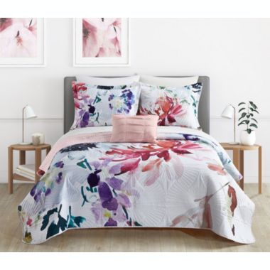 Chic Home Monte Palace Reversible Quilt Set Floral Watercolor Design Bed In A Bag Bedding - Sheet Set Decorative Pillow Shams Included - 8 Piece - Queen 90x92", Multi. View a larger version of this product image.