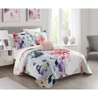 Chic Home Monte Palace Reversible Quilt Set Floral Watercolor Design Bed In A Bag Bedding - Sheet Set Decorative Pillow Shams Included - 8 Piece - Queen 90x92", Multi. View a larger version of this product image.
