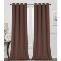 GoodGram 2 Pack Basic Solid Colored Semi Blackout Grommet Top Curtain Panels - 52 in. W x 84 in. L, Brown