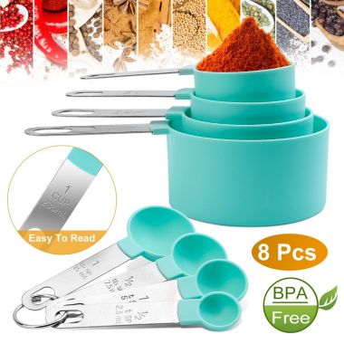Eggracks By Global Phoenix 8Pcs Plastic Measuring Spoons Cups Scale Teaspoon Tablespoon Set. View a larger version of this product image.