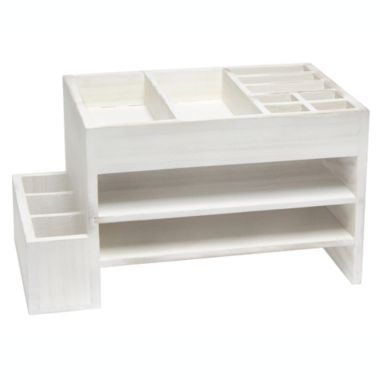 Elegant Designs Home Office Tiered Desk Organizer with Storage Cubbies and Letter Tray, White Wash. View a larger version of this product image.