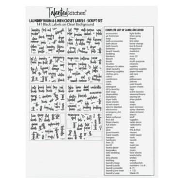Talented Kitchen 141 Pieces Black Script Laundry Room Labels for Containers, Preprinted Clear Stickers for Home Organization, Glass Cleaning Bottles. View a larger version of this product image.
