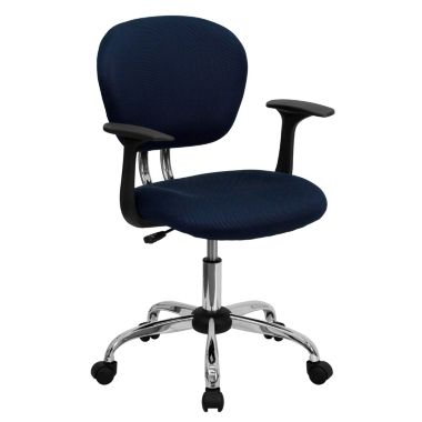 Flash Furniture Beverly Mid-Back Navy Mesh Padded Swivel Task Office Chair with Chrome Base and Arms. View a larger version of this product image.