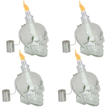 Sunnydaze Grinning Skull Glass Tabletop Torches - Clear - 4-Pack. View a larger version of this product image.