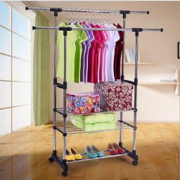 Inq Boutique Horizontal & Vertical 3 Tiers Stainless Steel Clothing Garment Shoe Rack