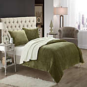 Chic Home Evie Plush Microsuede Sherpa Lined 3 Pieces Blanket & Shams Set - King 104x90, Green
