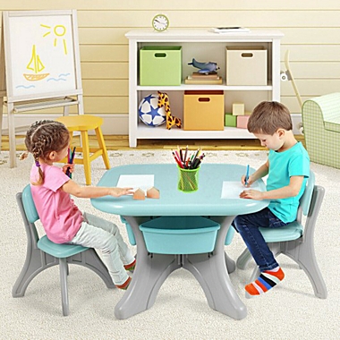 Costway Children Kids Activity Table & Chair Set Play Furniture W/Storage-Blue. View a larger version of this product image.