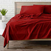 Bare Home Flannel Sheet Set 100% Cotton, Velvety Soft Heavyweight - Double Brushed Flannel - Deep Pocket (Red, Split King)