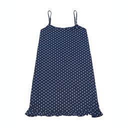 Agnes Orinda Women's Plus Size Sleep Dress Adjustable Strap Polka Dots Ruffle Hem Nightgown, Polyester Sleepwear Sleepshirt Nightdress Loose Fit Gown Dress, 2X Navy Blue