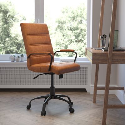 Flash Furniture Whitney Mid-Back Brown LeatherSoft Executive Swivel Office Chair with Black Frame and Arms