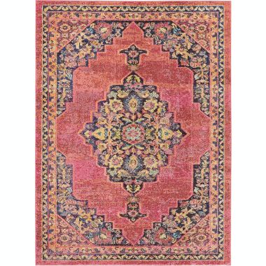 Nourison Passionate PST01 Pink/Navy/Orange Indoor Area Rug - 5'3 x 7'3. View a larger version of this product image.