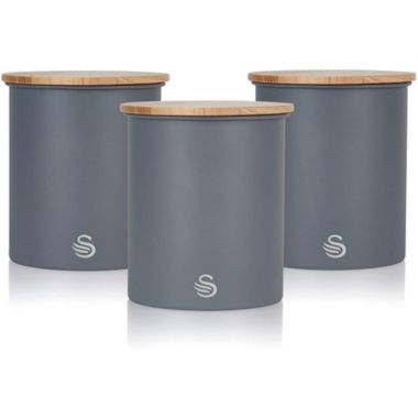 Swan - Set of 3 Nordic Collection Storage Canisters with Bamboo Lid, 1.84L Capacity, Matte Gray. View a larger version of this product image.