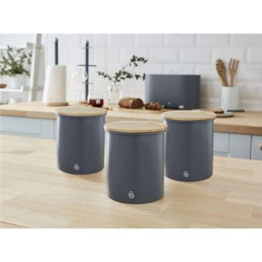 Swan - Set of 3 Nordic Collection Storage Canisters with Bamboo Lid, 1.84L Capacity, Matte Gray. View a larger version of this product image.