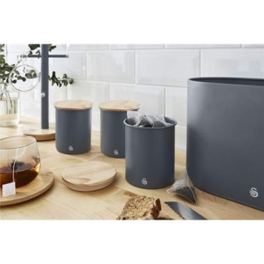 Swan - Set of 3 Nordic Collection Storage Canisters with Bamboo Lid, 1.84L Capacity, Matte Gray. View a larger version of this product image.