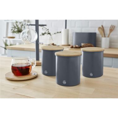 Swan - Set of 3 Nordic Collection Storage Canisters with Bamboo Lid, 1.84L Capacity, Matte Gray. View a larger version of this product image.