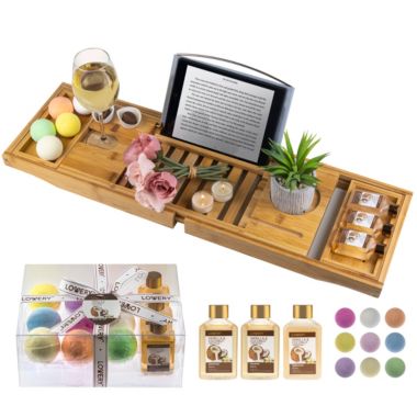 Lovery Premium Bamboo Bathtub Caddy Gift Set - Expandable Tray. View a larger version of this product image.