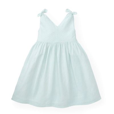 Hope & Henry Girls&#39; Bow Shoulder Swing Dress (Mint Stripe, 6-12 Months)