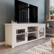 Flash Furniture Sheffield Classic TV Stand up to 80" TVs - Modern White Wash Finish with Full Glass Doors - 65" Engineered Wood Frame - 3 Shelves