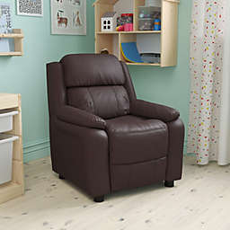 Flash Furniture Charlie Deluxe Padded Contemporary Brown LeatherSoft Kids Recliner with Storage Arms