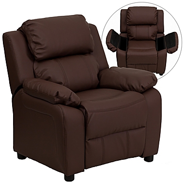 Flash Furniture Charlie Deluxe Padded Contemporary Brown LeatherSoft Kids Recliner with Storage Arms. View a larger version of this product image.