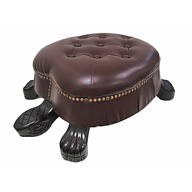 Zeckos Elegant Wooden Walnut Finish Brown Turtle Animal Shaped Ottoman Foot  Stool - Faux Leather Ottoman Brass Tack Accents | Bed Bath & Beyond