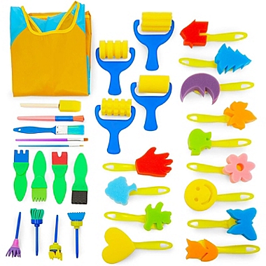 Bright Creations Foam Paint Brush Set for Kids Crafts with Stamps and Smock (31 Pieces). View a larger version of this product image.
