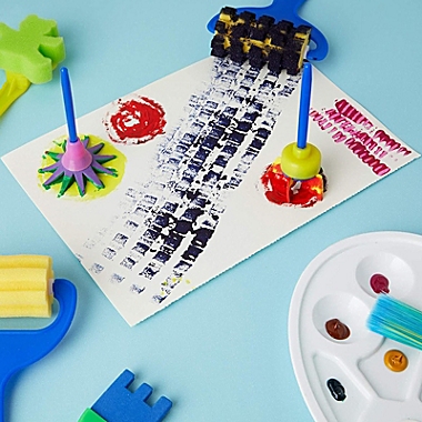 Bright Creations Foam Paint Brush Set for Kids Crafts with Stamps and Smock (31 Pieces). View a larger version of this product image.