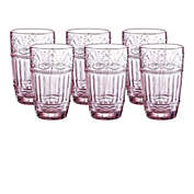 WHOLE HOUSEWARES   Glass Tumblers   Set of 6 Drinking Glasses   11oz Embossed Design   Drinking Cups for Water, Iced Tea, Juice (Pink)