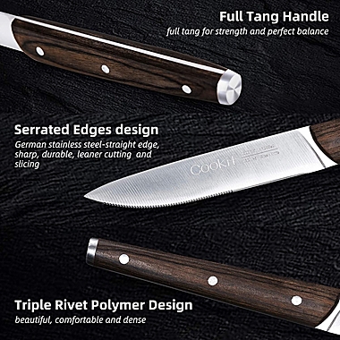 Rainbean  Cookit 6Pcs Steak Knife Set Serrated Stainless Steel Utility with Wooden Handle. View a larger version of this product image.