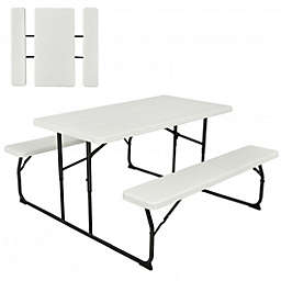 Costway Indoor and Outdoor Folding Picnic Table Bench Set with Wood-like Texture-White