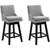 HOMCOM 28" Swivel Bar Height Bar Stool, Armless Upholstered Bar Chair with Soft Padding Cushion and Wood Legs, Light Grey