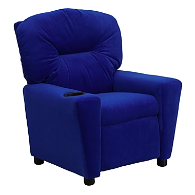 Flash Furniture Chandler Contemporary Blue Microfiber Kids Recliner with Cup Holder. View a larger version of this product image.