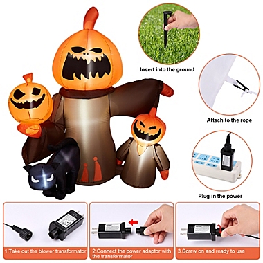 CAMULAND Halloween inflatable Pumpkin with Cats, Built-in LED Lights, Ropes, Inflatable LED Lights Blow Up outdoor Decoration. View a larger version of this product image.