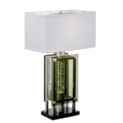 Lazzara Home Rowe 27 in. Silver Table Lamp with Glass Tube and Fabric Shade