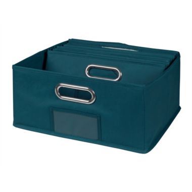 Niche Cubo Set of 6 Half-Size Foldable Fabric Storage Bin with Chrome Handles - Teal. View a larger version of this product image.