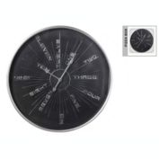 Urban Trends Collection Metal Round Wall Clock with Box and Glass and Written Alpha Numbe on Bursting Design Metallic Finish Black