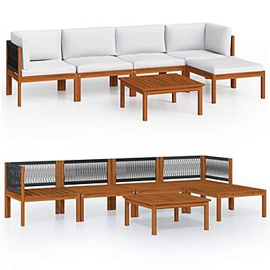 vidaXL 6 Piece Patio Lounge Set with Cushions Cream Solid Acacia Wood. View a larger version of this product image.